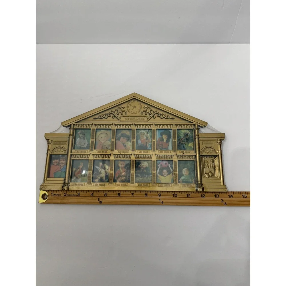 Vintage Gold Schoolhouse Plasti K-12 School Years Multi Photo Collage Frame New